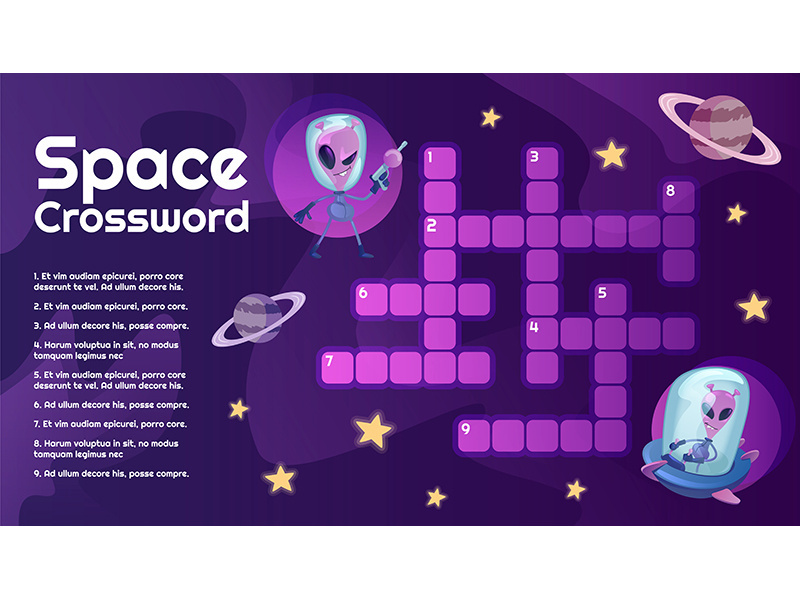 Space crossword with cartoon character template