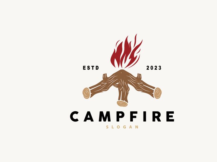 Campfire Logo Design, Bonfire Vector, Adventure Camp Outdoor