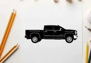 Silhouette of a black pickup truck with chrome accents