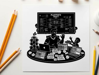 Silhouette of man and child in fantasy football draft setting
