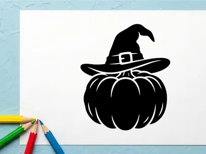 Halloween-Kürbis mit Hexenhut für Herbstdekorationen und festliche Feiern
