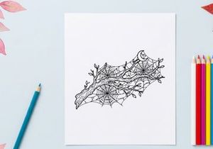 Hand-drawn autumn leaf branch sketch with fine line art details. Delicate botanical illustration of seasonal foliage for design projects.