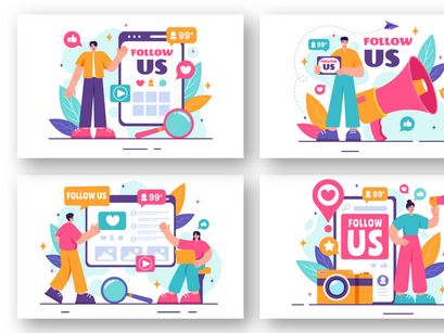 12 Follow Us and Like Illustration