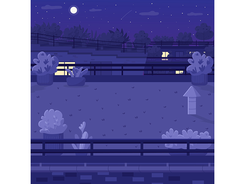 Nighttime rooftop flat color vector illustration