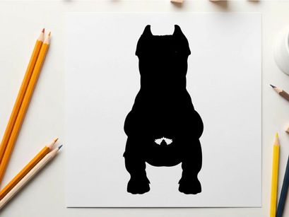 Silhouette of a muscular dog breed with erect ears and a strong jaw