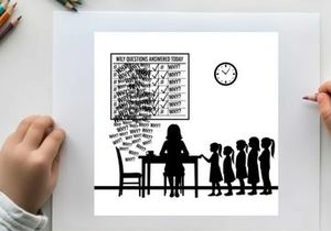Silhouette of children waiting for interview with checklist and clock