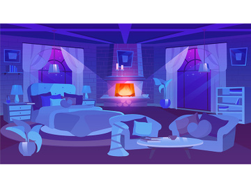 Luxury bedroom interior night view flat vector illustration preview picture