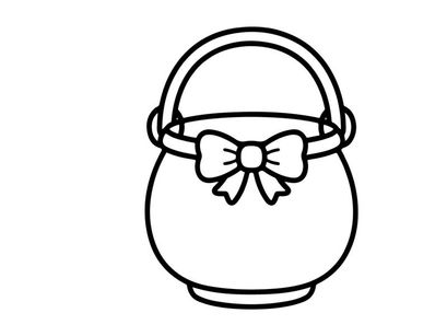 Easter basket line art icon. Simple holiday bucket illustration with a decorative bow.