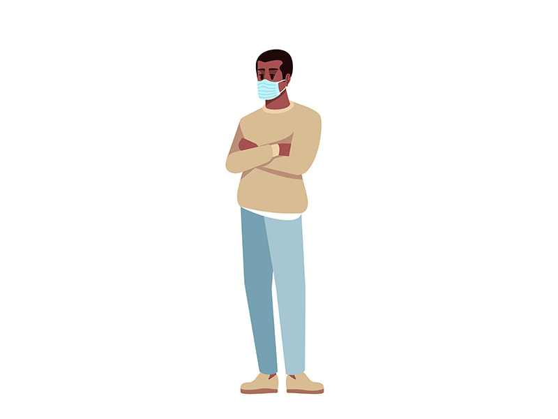 Guy in surgical mask semi flat RGB color vector illustration