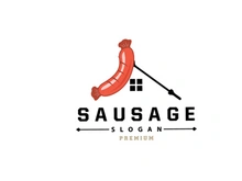 Sausage Logo, Vector Meat Fork and the Sausage Food