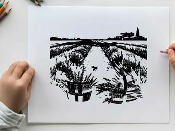 Silhouette of a serene countryside scene with lavender fields preview picture