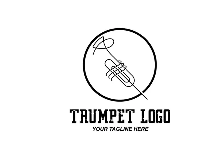 Trumpet logo design, generate melody, musical instrument vector sketch illustration