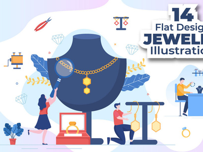 14 Jewelry Shop and Maker Flat Design Illustration