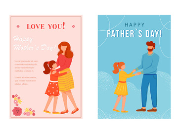 Happy parents day greeting card flat vector templates set preview picture