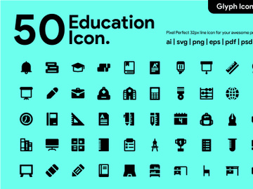 50 Education Glyph Icon preview picture