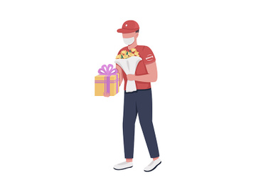 Delivery person with birthday gifts semi flat color vector character preview picture