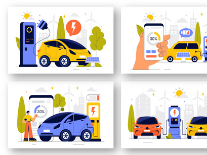 9 Electric Car Battery Charging Illustration