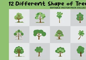 12 Different Shape of Trees editable vector pack collection