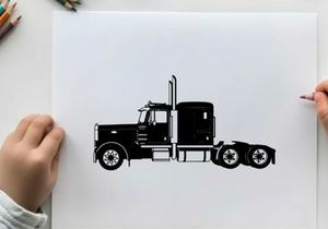 Silhouette of a large semi truck with trailer