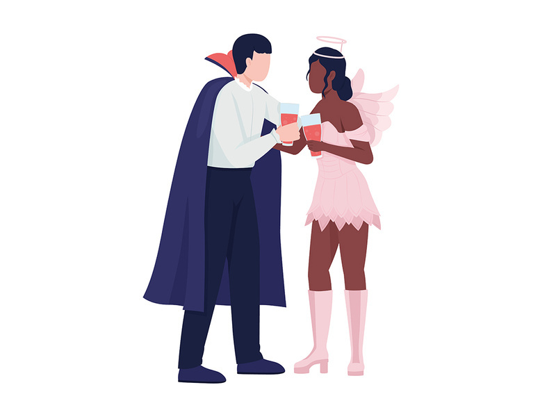 Couple in halloween costumes semi flat color vector characters