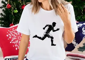 A silhouette of a man running in athletic gear with high intensity