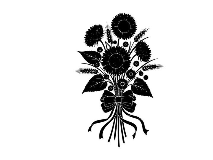 Silhouette of a bouquet of flowers and foliage