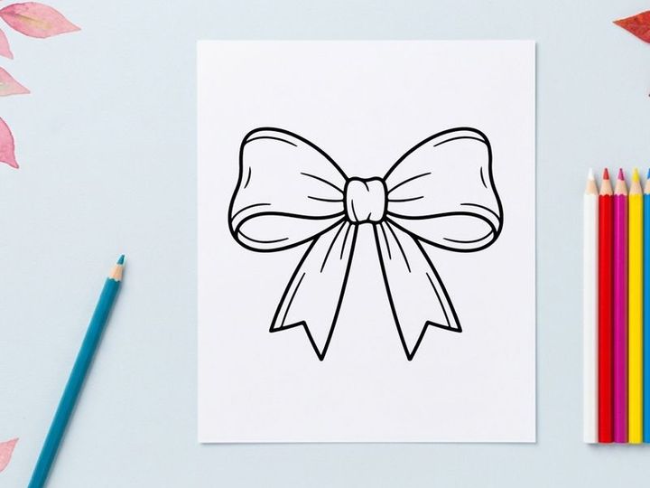 Hand drawn Christmas gift bow illustration, decorative holiday ribbon icon on white.