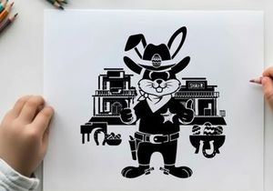 Cowboy rabbit silhouette in a western town scene