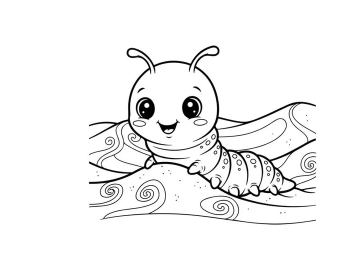 Cute cartoon caterpillar smiling on swirls vector illustration
