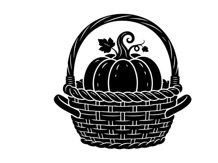 Pumpkin in Basket for Autumn Harvest and Fall Decor