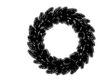 Black Christmas wreath silhouette isolated on white background for holiday design projects.