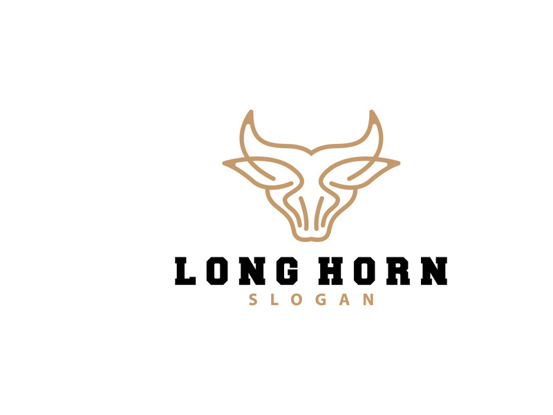 LongHorn Animal Logo Design, Farm Retro Vintage Horn Minimalist Simple Template Illustration