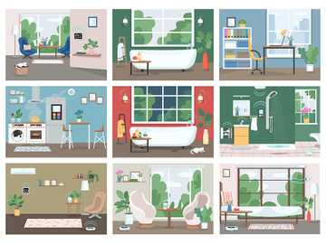 Smart home flat color vector illustrations set preview picture