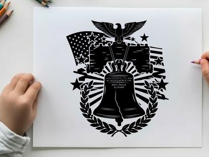 Liberty bell silhouette american eagle patriotic symbol