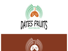 Date palm fruit plant logo design with leaves,seeds and date palm tree isolated background exotic organic plant.