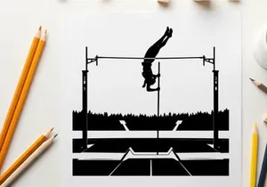 Athlete in silhouette performing a pole vault
