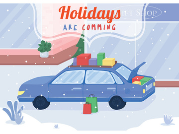 Holidays are coming poster flat vector template preview picture