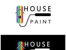 logo icon illustration house paint with a blend of brushes and rollers for house wall paint design, minimalist house, painting, interior, building, property business, wallpaper, vector concept