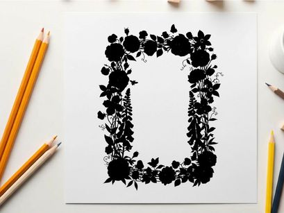 Silhouette floral border frame with roses and leaves