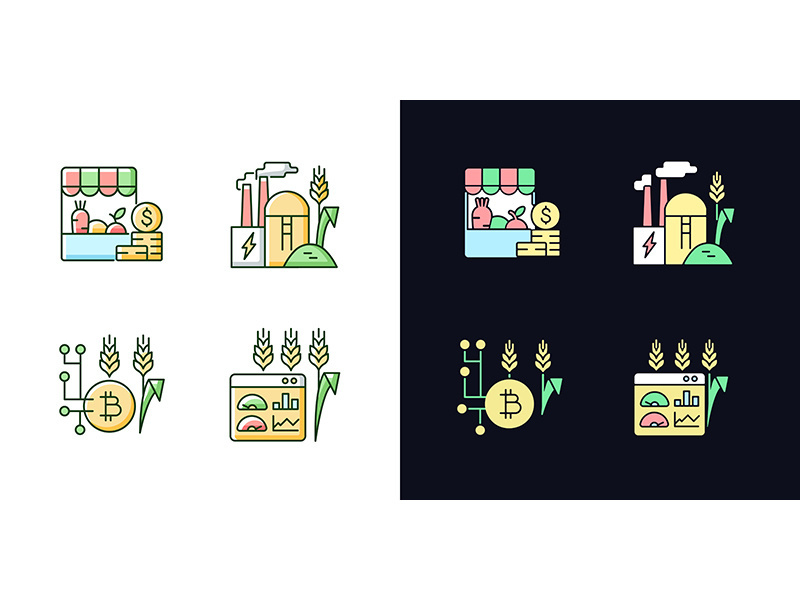 Agricultural innovations light and dark theme RGB color icons set
