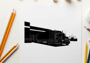 Silhouette of a semi truck at a warehouse loading dock