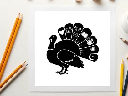 Decorative silhouette of a peacock with intricate tail feathers design