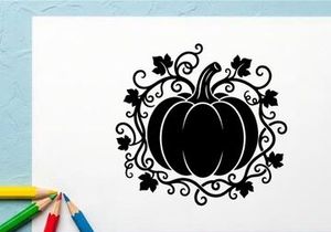 Silhouette Labu dengan Pola Sulur Hias untuk Dekorasi Musim Gugur