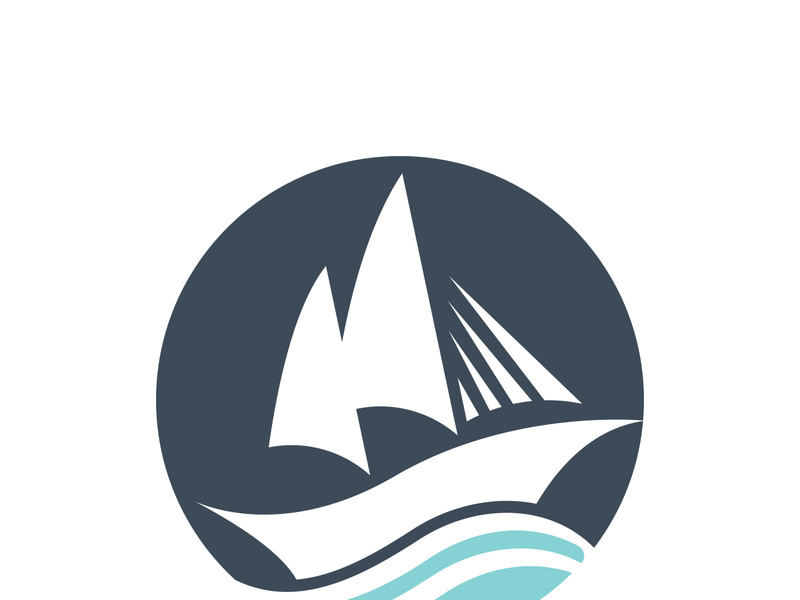 Sailboat boat on sea ocean wave with logo design simple ship