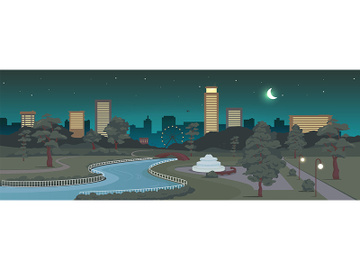 Urban park at night flat color vector illustration preview picture