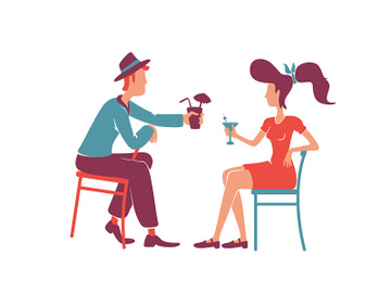 Couple at retro bar enjoying cocktails flat color vector faceless characters preview picture