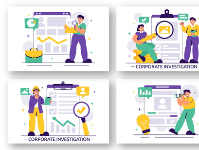 9 Corporate Investigation Vector Illustration