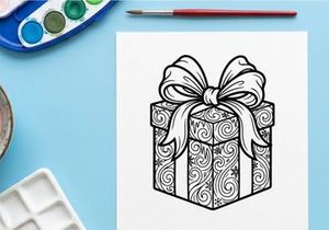 Kotak hadiah Natal elegan dengan pola hiasan melingkar rumit dan pita satin untuk perayaan liburan meriah