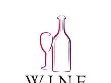 Wine bottle and glass logo design icon