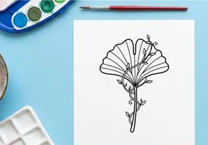 Elegant leaf illustration with delicate floral details. Artistic botanical drawing for design and decor.